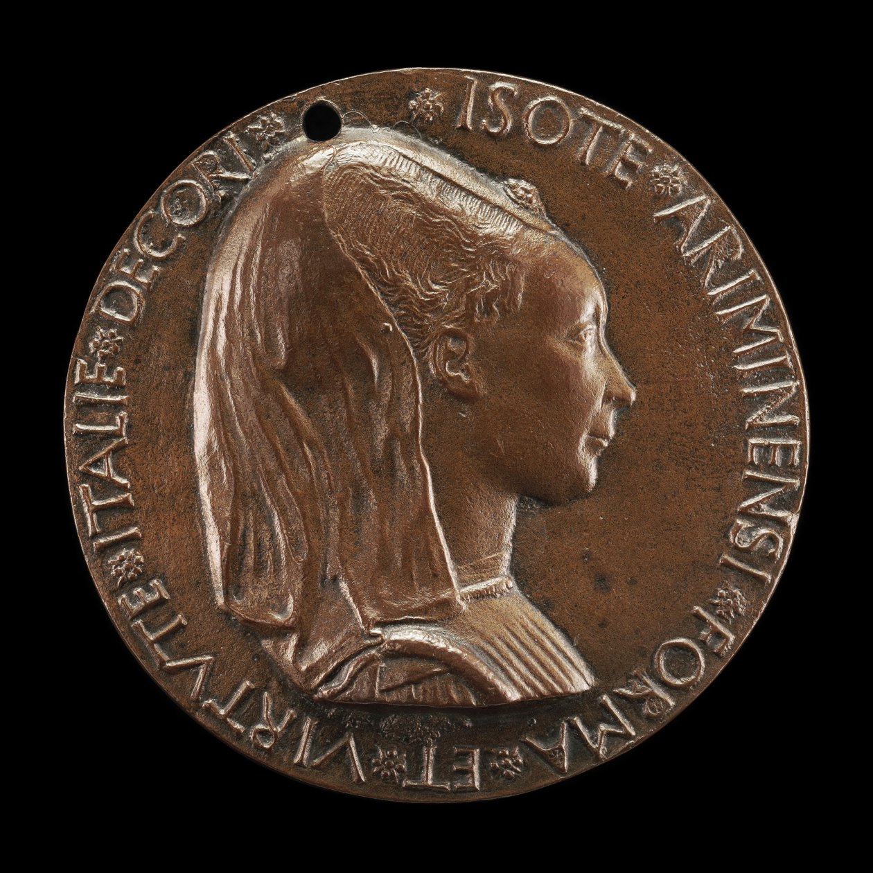 Isotta degli Atti, 14321433-1474, milenka 1446, poté manželka po roce 1453 Sigismonda Malatesty [obv od Matteo di Andrea de Pasti