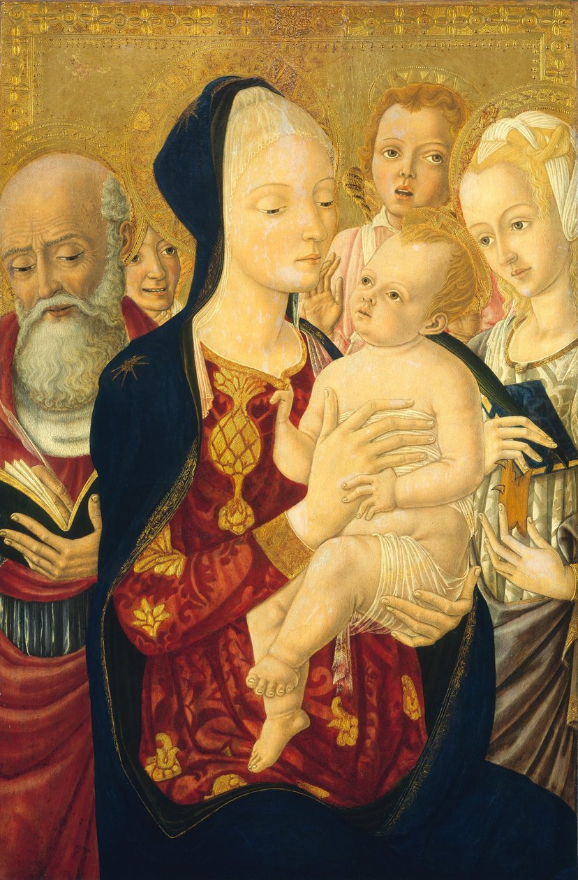 Madona s dítětem se svatým Jeronýmem, svatou Kateřinou Alexandrijskou a anděly od Matteo di Giovanni