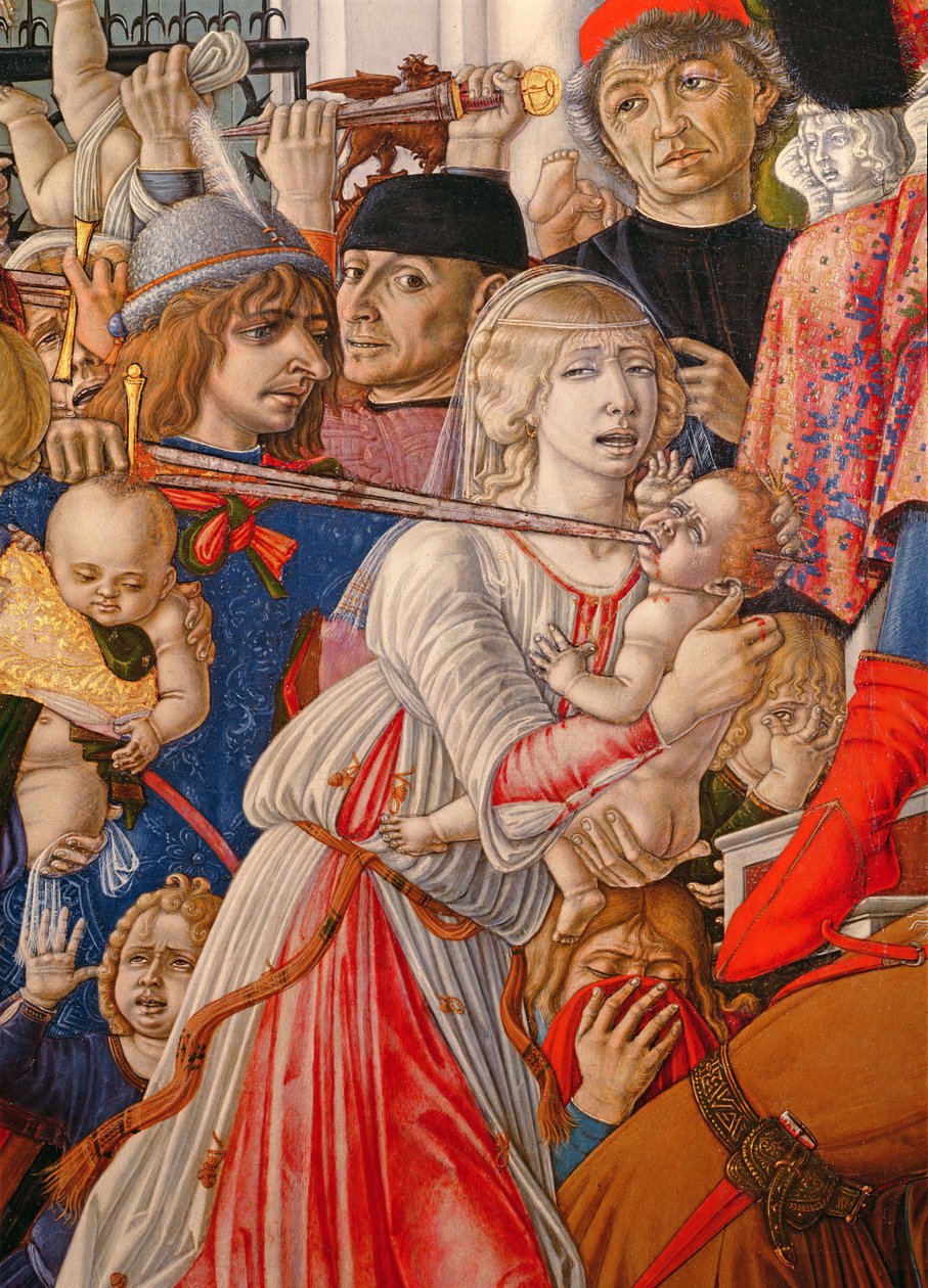 The Massacre of the Innocents, detail vojáka probodávajícího dítě svým mečem, 1482 tempera na panelu detail 106233 od Matteo di Giovanni di Bartolo