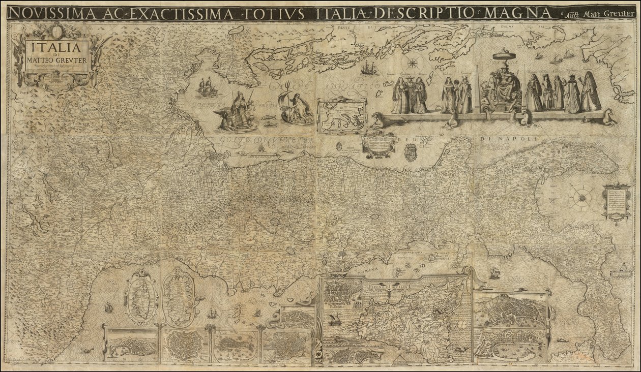 Mapa Itálie z roku 1630 od Matthaeuse Greutera, vydaná v roce 1657 Stefanem Scolarim od Matthaus Greuter