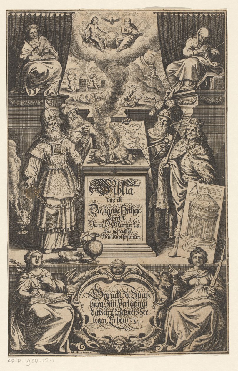 Nabídněte van a lam čtyřem mužům Titulní strana pro: Martin Luther. Biblia to je celé Písmo svaté přeložené D. Martinem Lutherem, s.a. od Matthäus Merian (I)