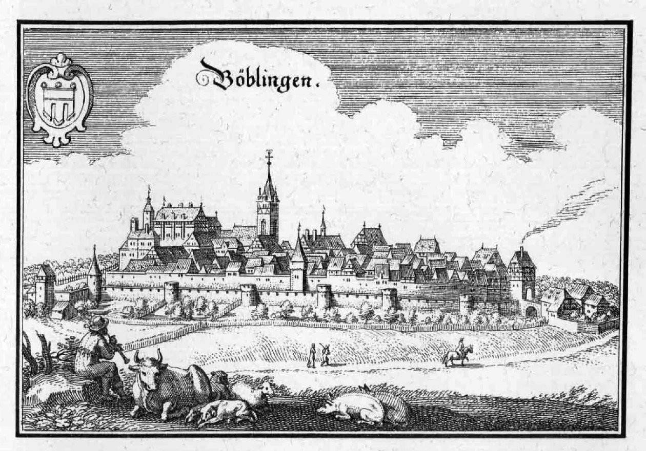 Böblingen - výňatek z Topographia Sueviae (Švábsko) od Matthaus Merian