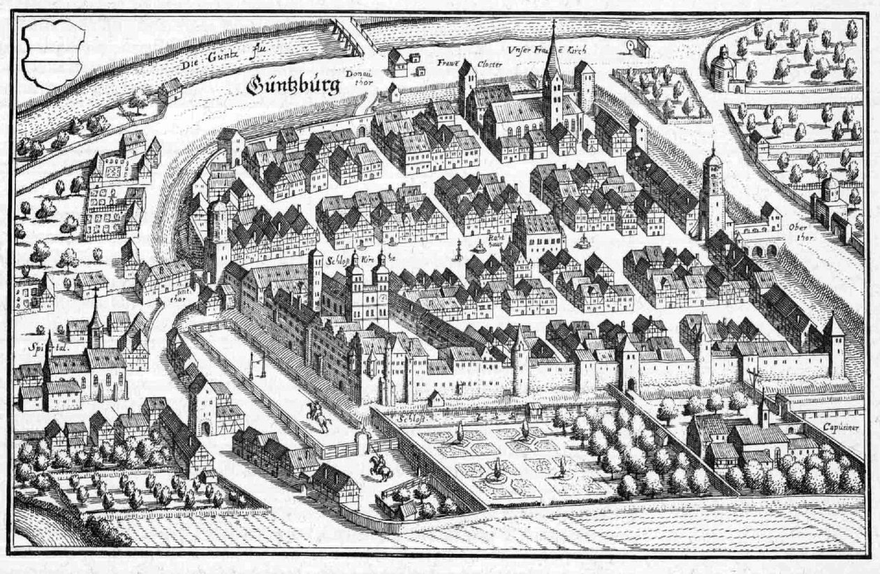 Güntzburg - výňatek z Topographia Sueviae (Švábsko) od Matthaus Merian