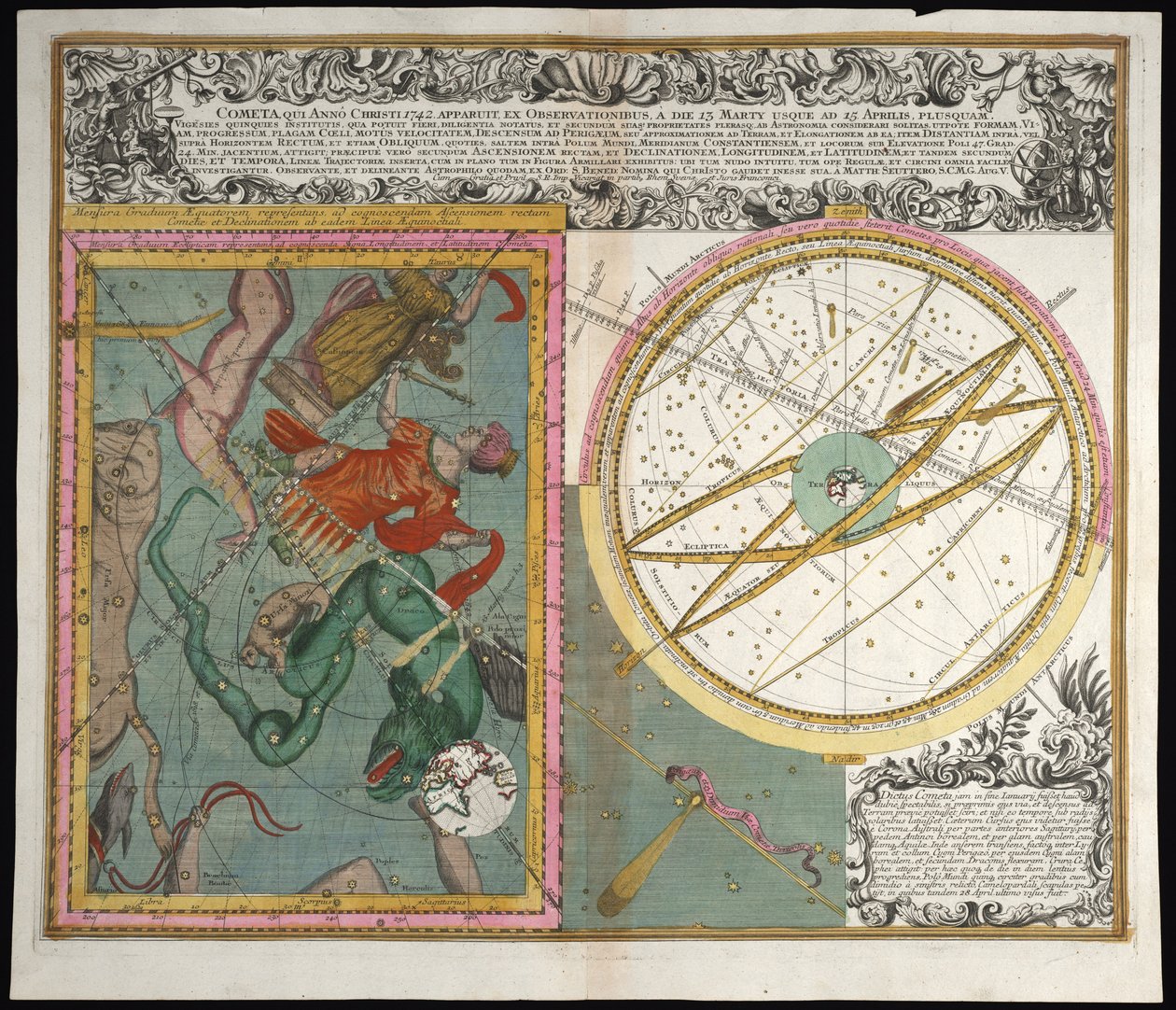 Kometa, tady anno Christi, 1742 od Matthaeus Seutter