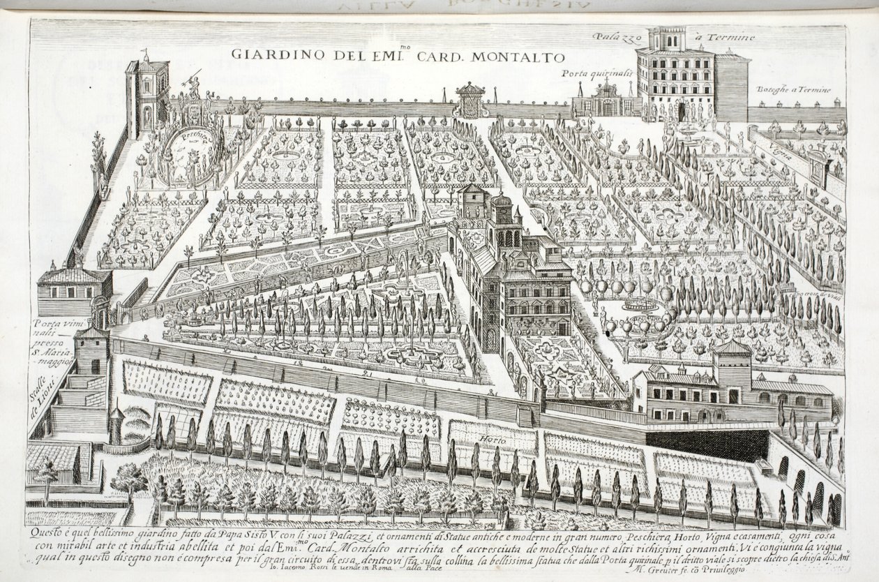 Pohled do zahrad kardinála Montalta, asi 1620 od Matthaus Greuter