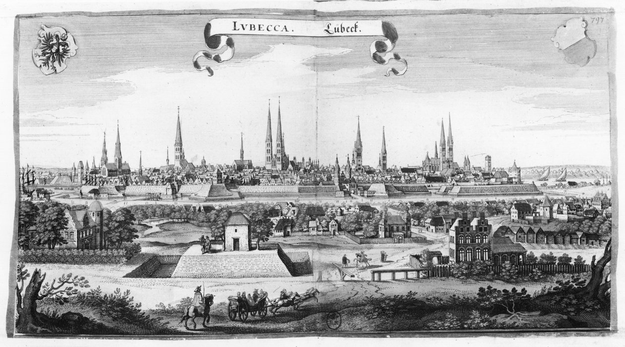 Pohled na Lubeck od Matthaus the Elder Merian