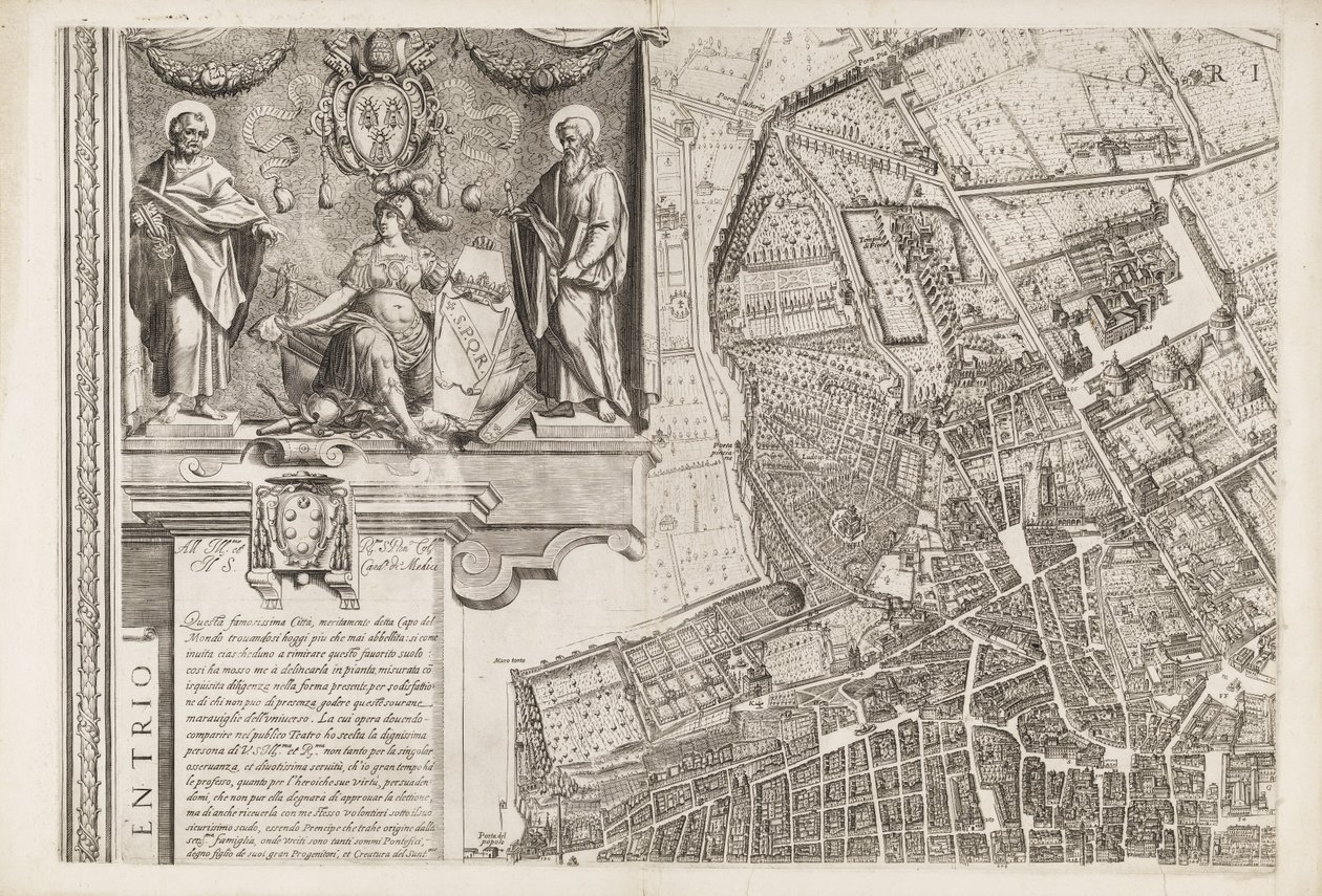 Mapa Říma. Levá horní část od Matthaus Greuter