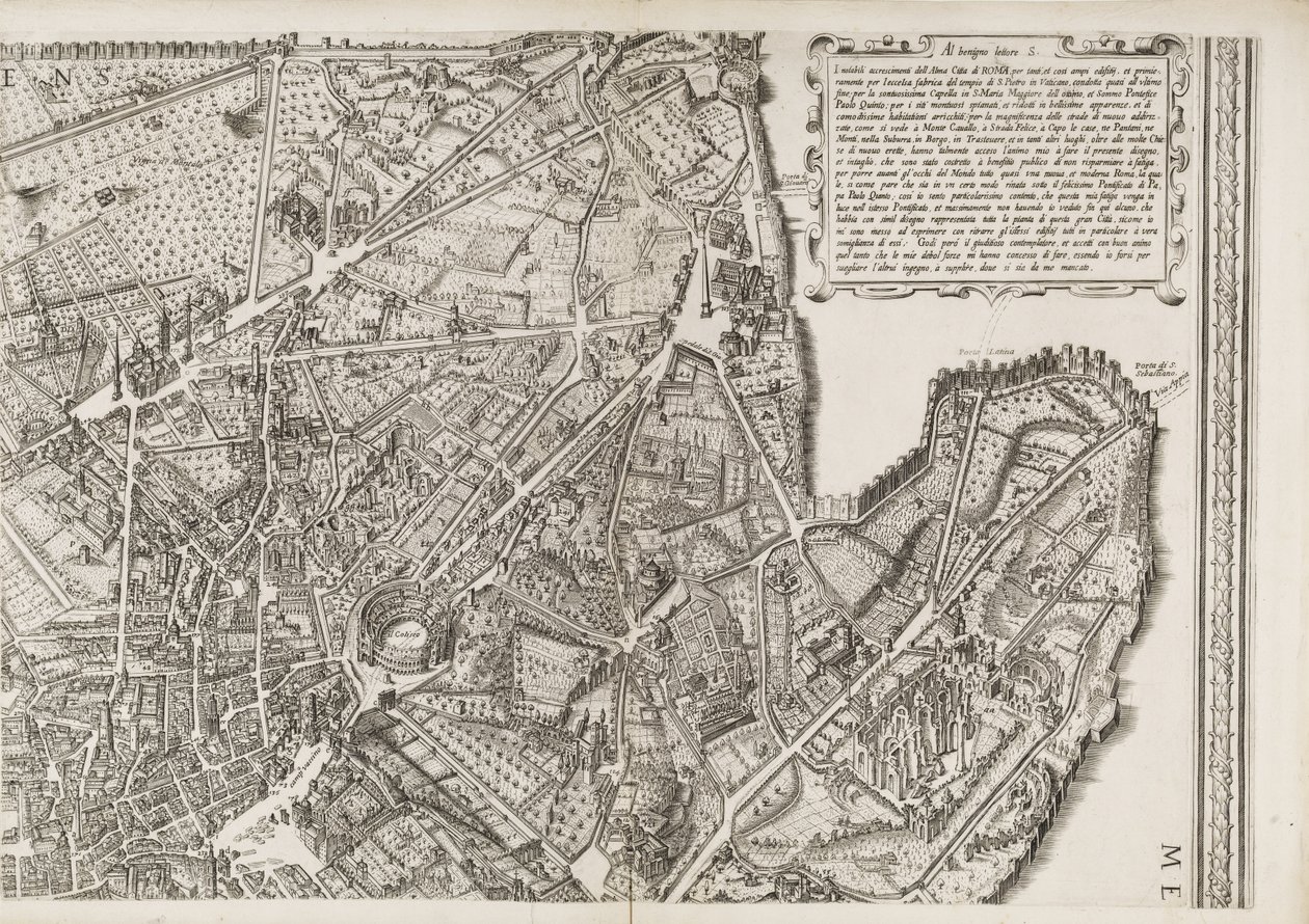 Mapa Říma, pravá horní část od Matthaus Greuter