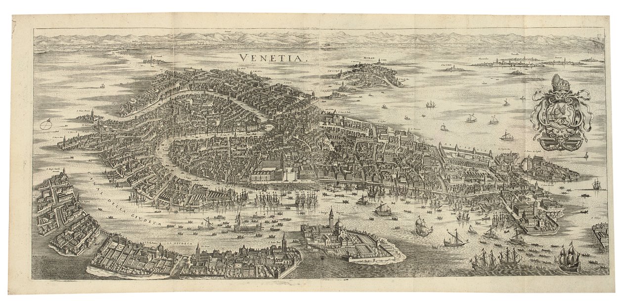 Skládací panorama Benátek, 1688, tištěno kolem roku 1700 od Matthaus Merian
