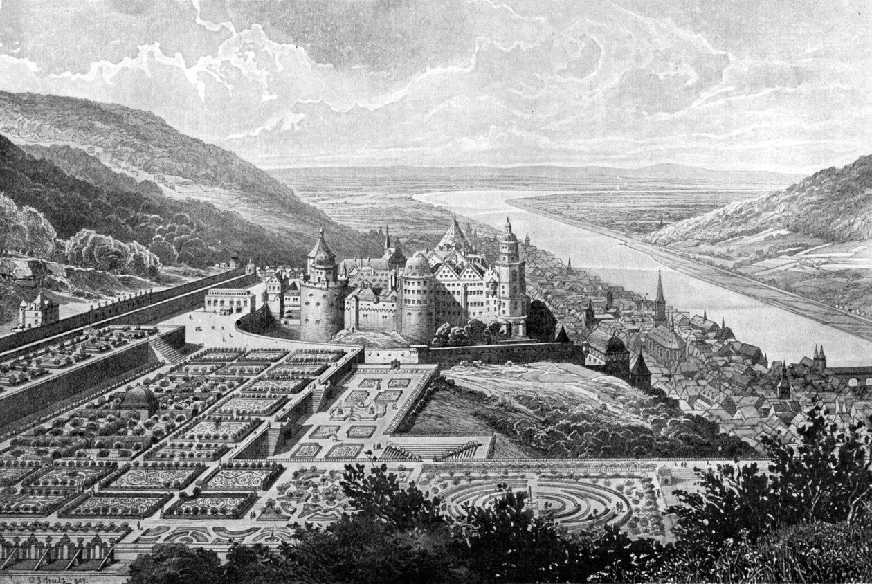 Zámek Heidelberg, Německo, v roce 1620 1903. od Matthaus Merian