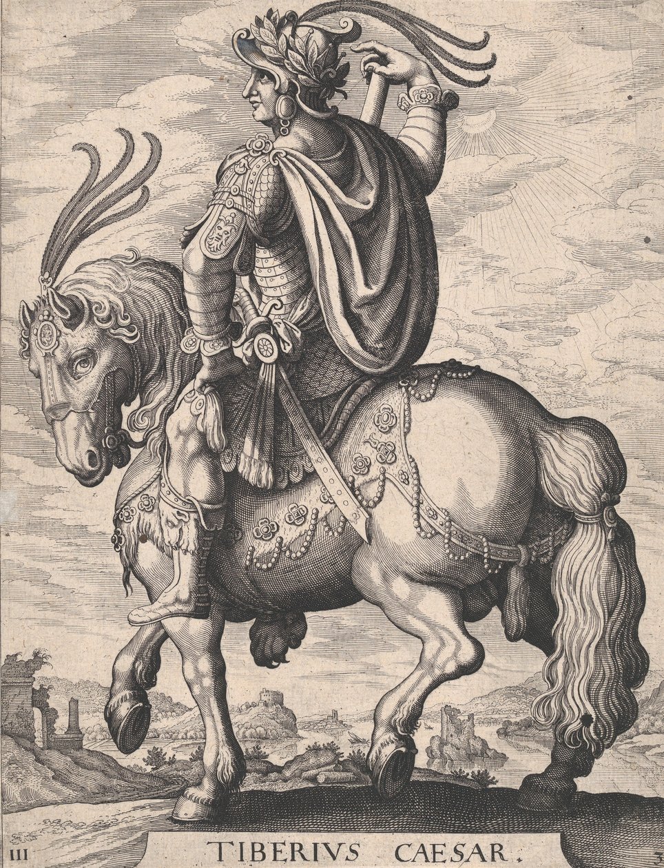 Deska 3: Císař Tiberius na koni, z 