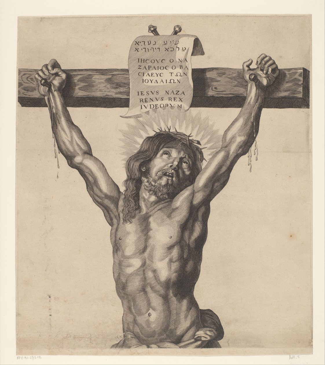 Kristus na kříži Série Ecce Homo, Kristus ukřižovaný, Panna Maria a Jan Evangelista (název série) od Mattheus Borrekens