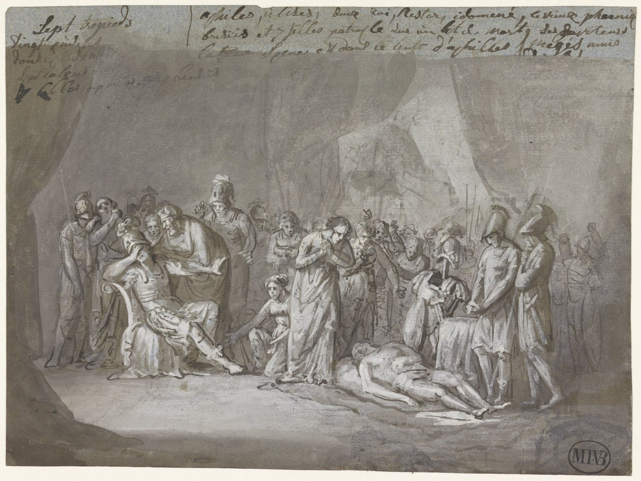 Patroklova mrtvola v Achillově stanu truchlila od Mattheus Ignatius van Bree
