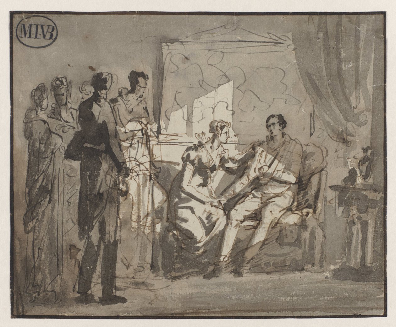 Královna Wilhelmina navštíví v Bruselu zraněného prince Oranžského po bitvě u Waterloo od Mattheus Ignatius van Bree