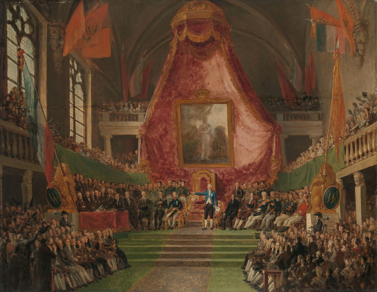 Slavnostní inaugurace univerzity v Gentu princem Oranžským v trůnním sále radnice dne 9. října 1817 od Mattheus Ignatius van Bree