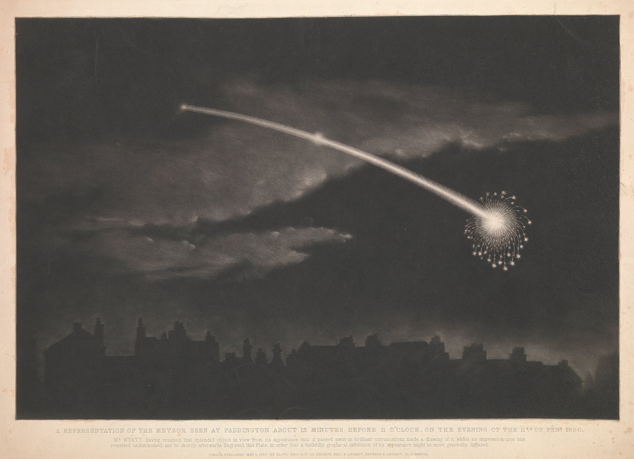 Vyobrazení meteoru pozorovaného v Paddingtonu asi 12 minut před jedenáctou hodinou večer 11. února 1850. od Matthew Cotes Wyatt