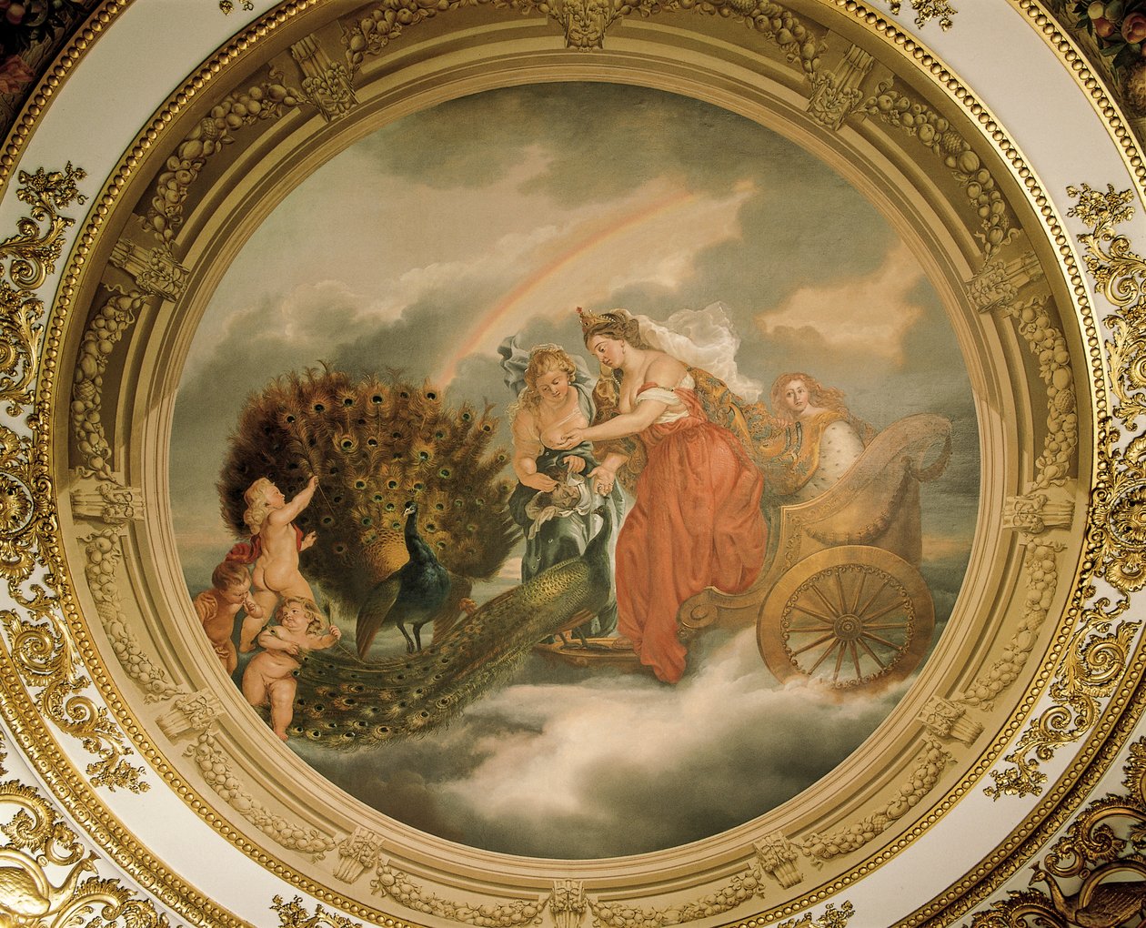 Juno ve svém voze za doprovodu dvou pávů, strop Elizabeth Saloonu od Matthew Cotes Wyatt