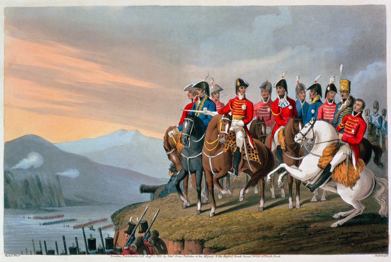 „Vévoda z Wellingtonu a jeho štáb překračující Bidassou a vstup do Francie“, 1813 1816 od Matthew Dubourg