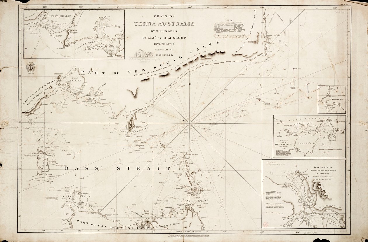 Mapa Bassova průlivu od Matthewa Flinderse od Matthew Flinders