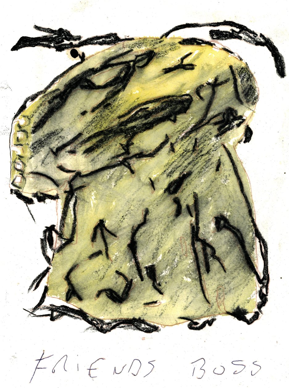 šéf přítele, 2021 (akvarel, pastel) od Matthew Hilton