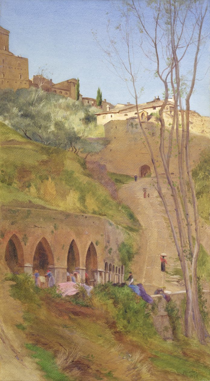 Laundry Woman at the Washing well, San Gimignano, Italy od Matthew Ridley Corbet