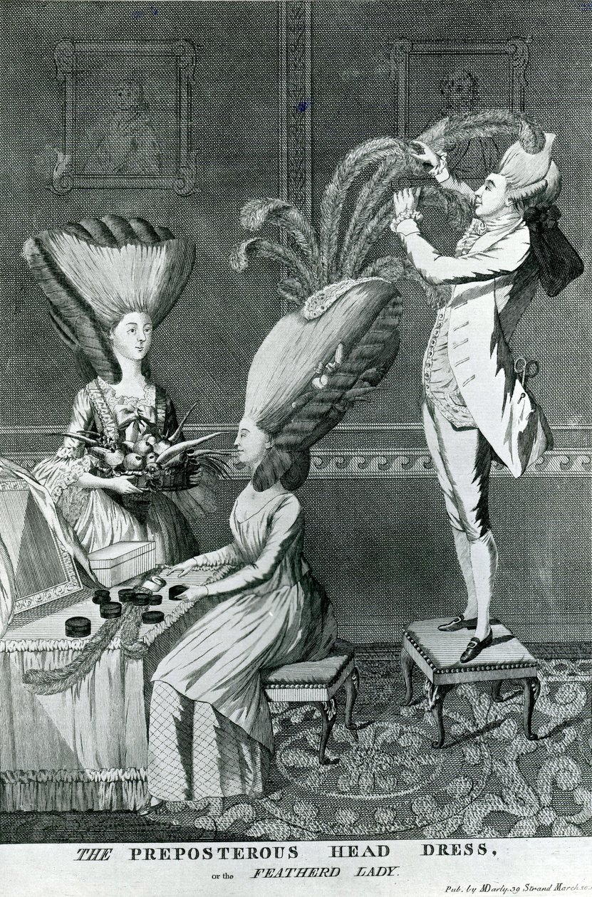 Bláznivá čelenka, nebo péřová dáma, 1776 od Matthew or Matthias Darly