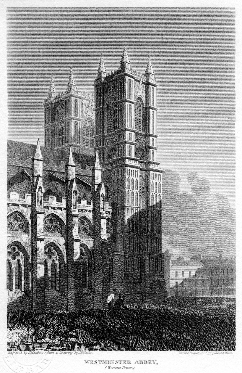 Západní věže, Westminster Abbey, Londýn, 1815. od Matthews