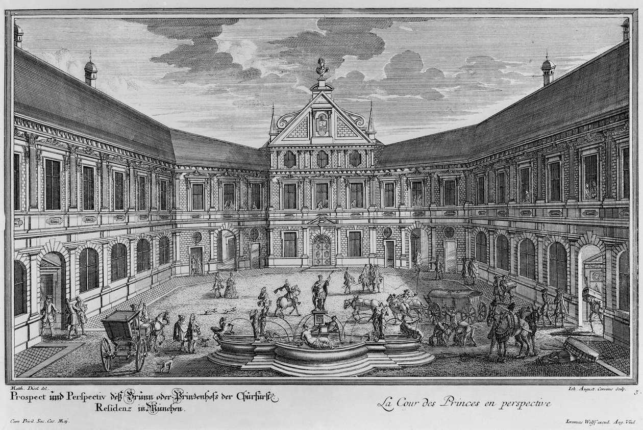 Palác v Mnichově, Německo, vyryl Johann August Corvinus od Matthias Diesel