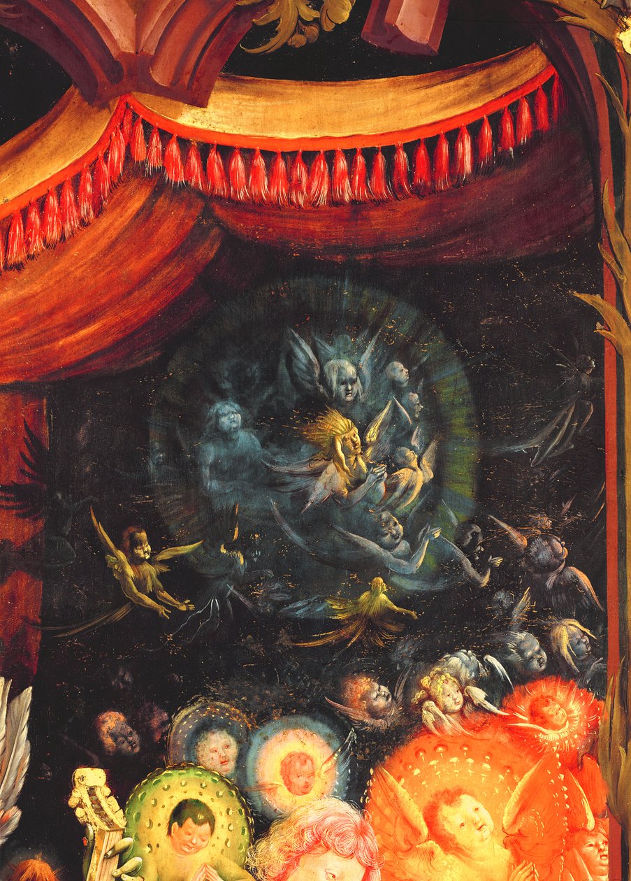 Andělé pod pódiem, detail z Koncertu andělů z Isenheimského oltáře, kolem 1512-16 od Matthias Grünewald