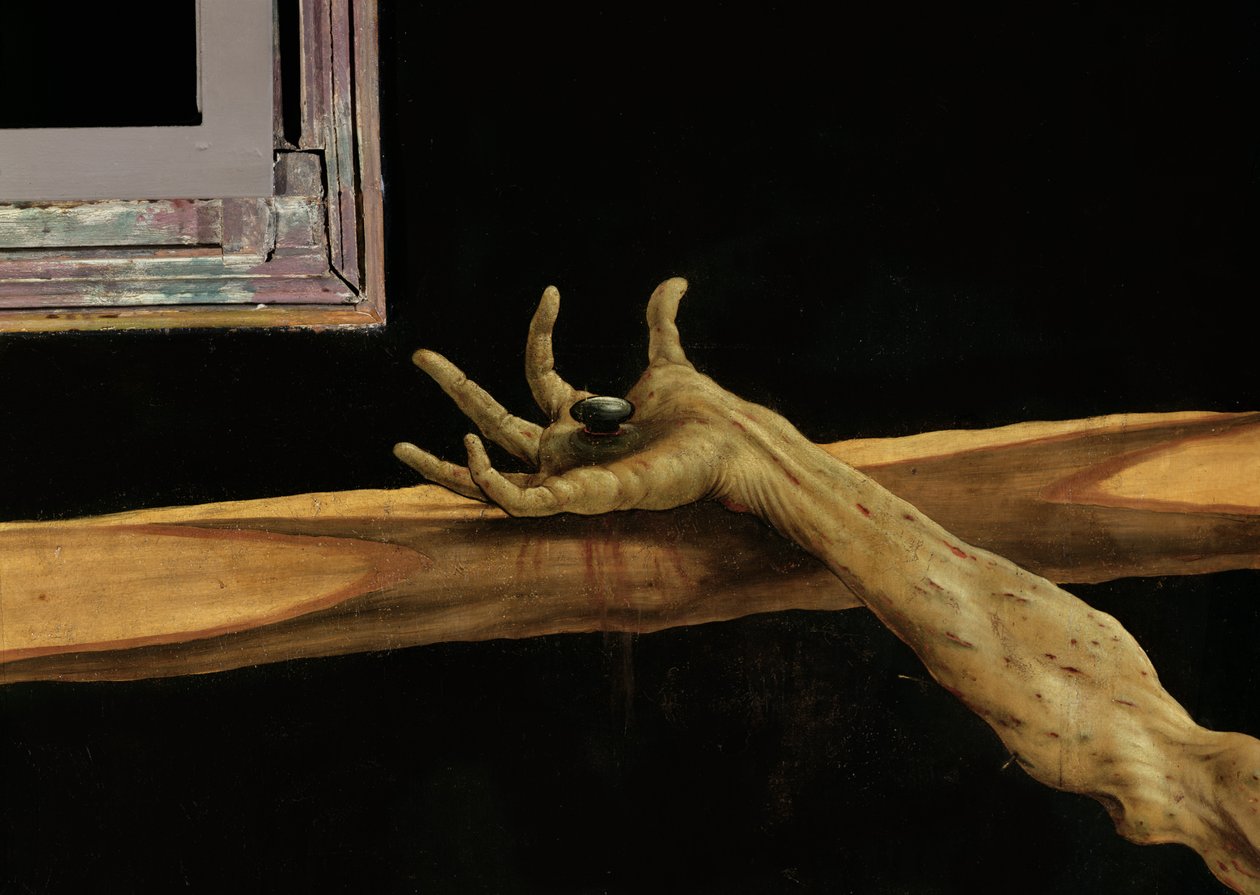 Ukřižování z Isenheimského oltáře, detail pravé ruky Krista, olej na panelu kolem 1512-16 od Matthias Grünewald
