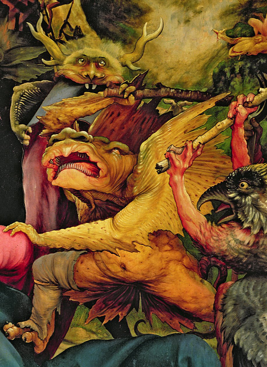 Démoni ozbrojení holemi, detail ze zadní strany Isenheimského oltáře (viz také 17680) od Matthias Grünewald