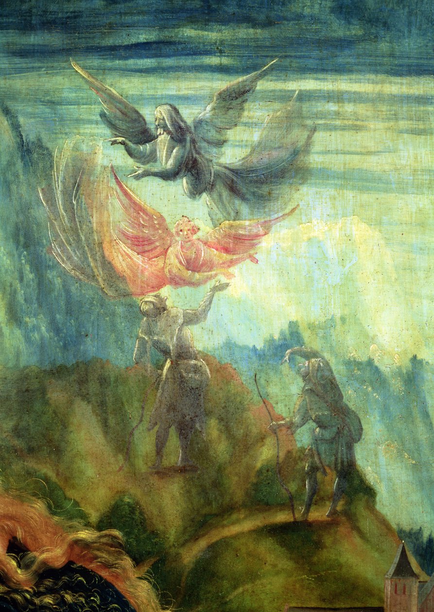 Detail betlému z Isenheimského oltáře Oznámení pastýřům, kolem 1512-16, olej na panelu od Matthias Grünewald