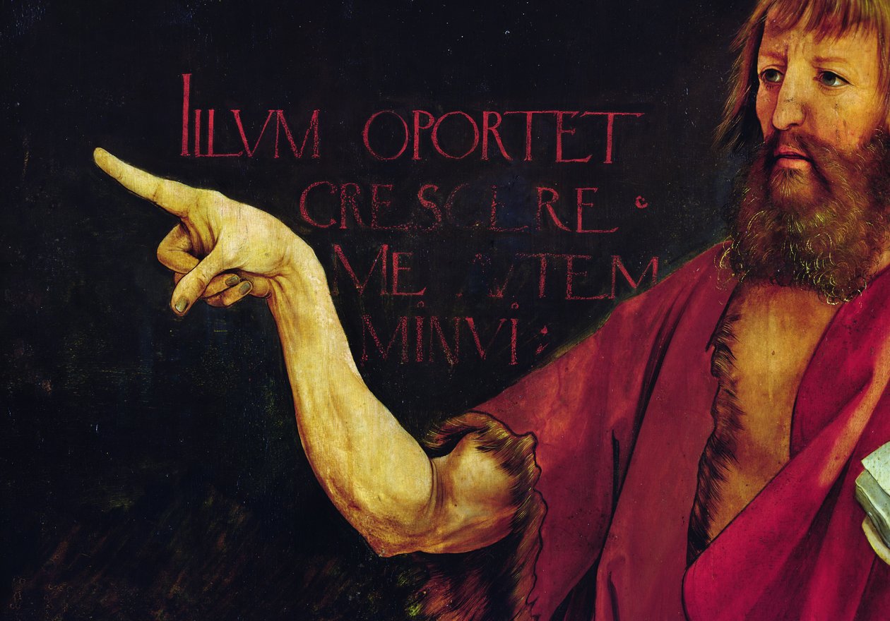 Detail paže Jana Křtitele z oltářního obrazu z Isenheimu. Oltářní obraz uzavřen. c.1512-16, olej na panelu od Matthias Grünewald