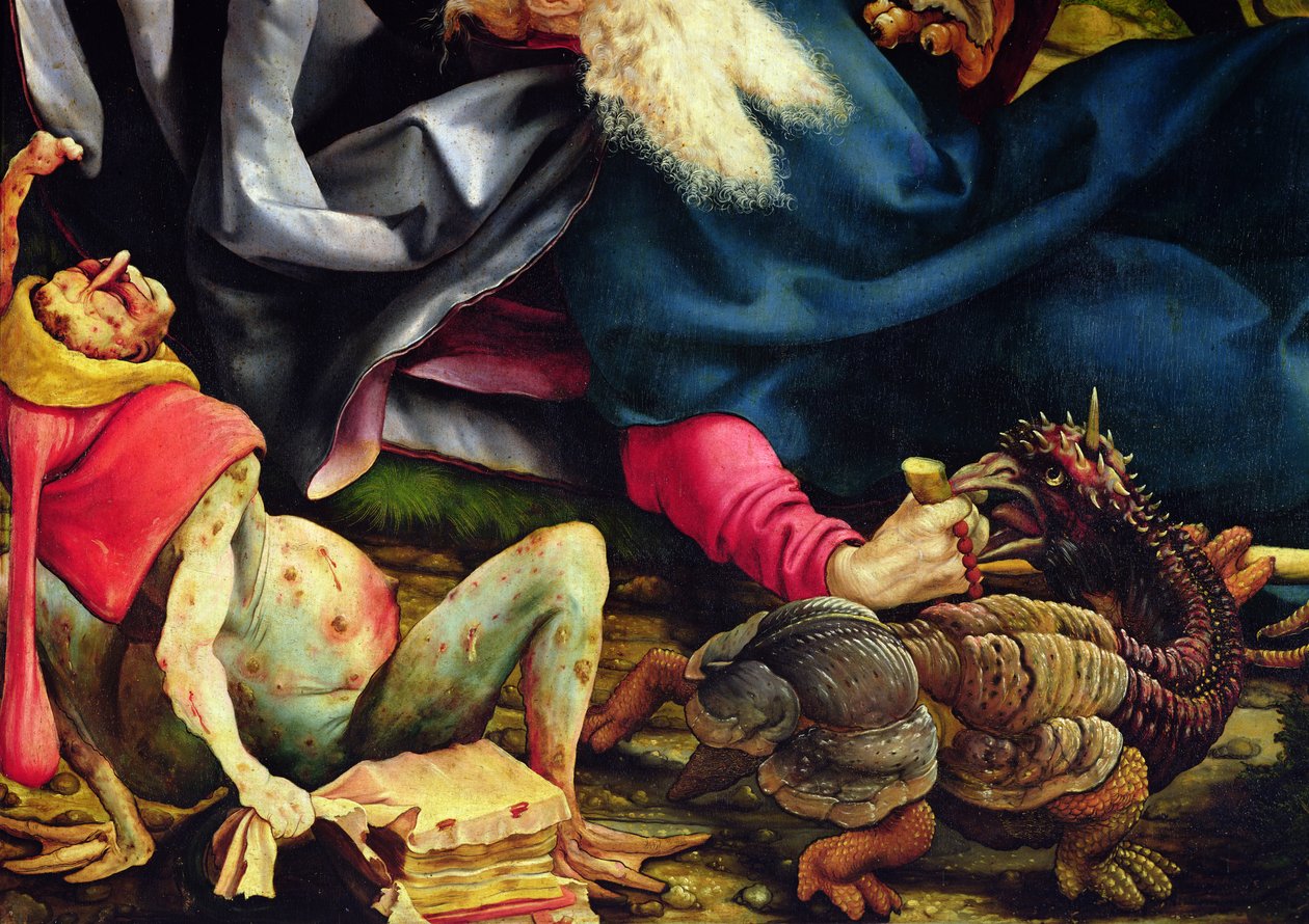 Detail pokušení svatého Antonína z Isenheimského oltářního obrazu, asi 1512-16 olej na desce od Matthias Grünewald
