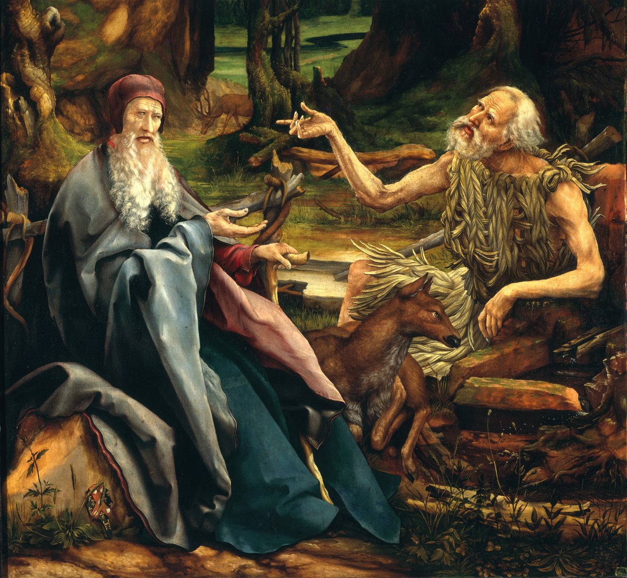 Svatý Antonín a sv. Pavel, detail z Isenheimského oltáře, 1512-15 od Matthias Grünewald
