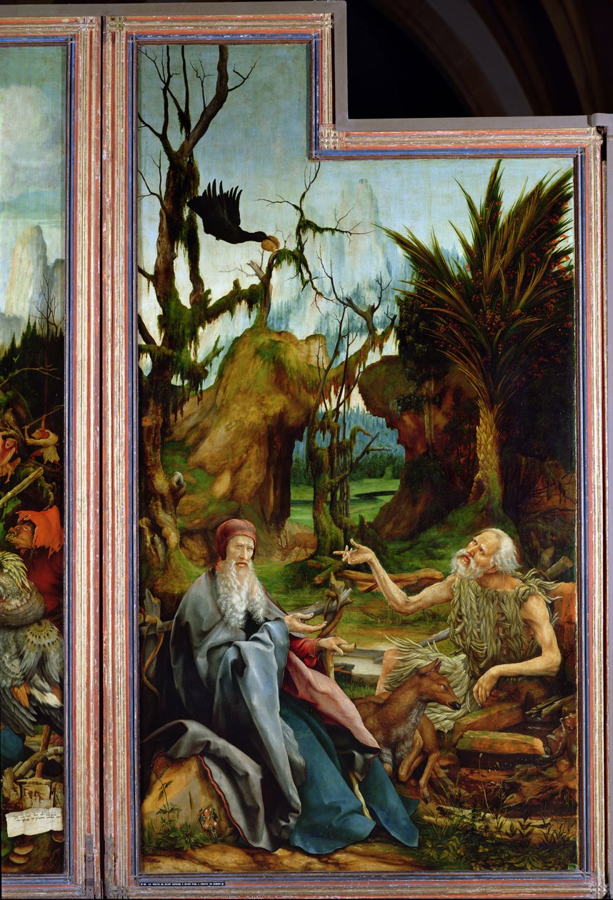 Svatý Antonín a sv. Pavel, detail z Isenheimského oltáře, c.1512-16 od Matthias Grünewald