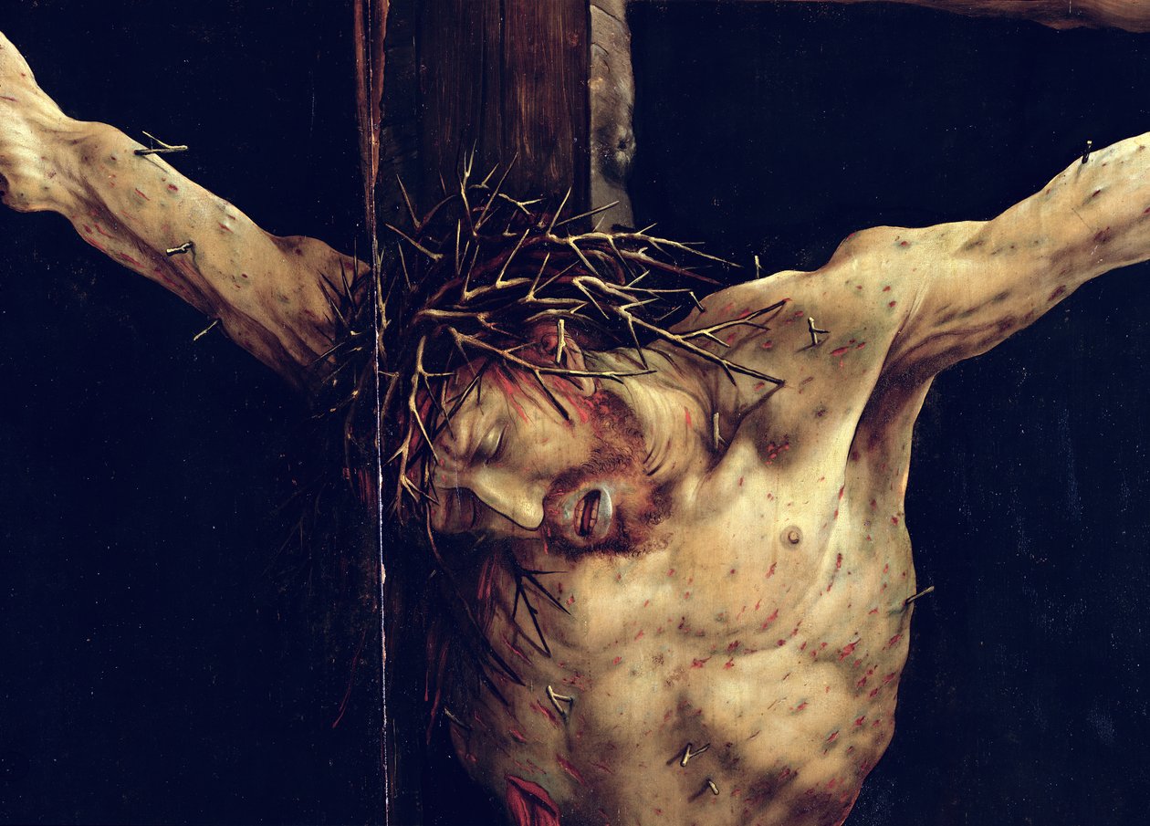 Kristova tvář, detail z Ukřižování z Isenheimského oltáře, kolem 1512-16 od Matthias Grünewald