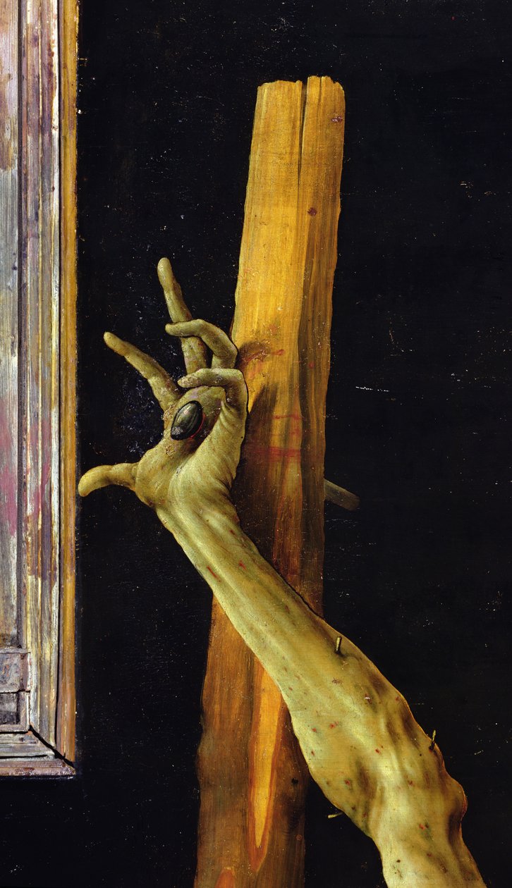 Isenheimský oltář, uzavřený detail levé ruky Krista, olej na panelu kolem 1512-16 od Matthias Grünewald