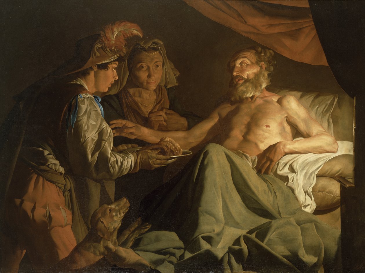 Isaac Blessing Jacob, asi 1600-50 od Matthias Stomer