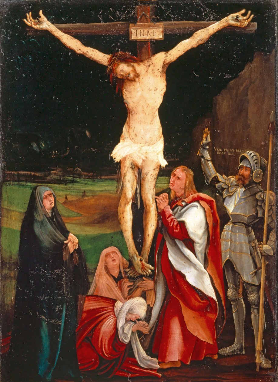Ukřižování, cca 1515 (smíšená technika na lipovém dřevě) od Matthias Grünewald