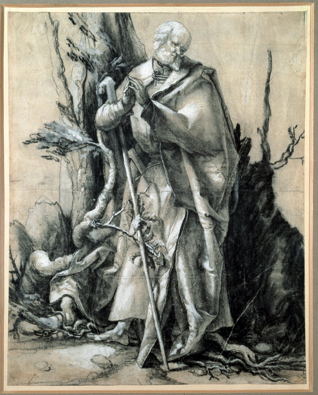 Světec ve dřevě Studie (kresba tuší od Matthias (c.1480 1528) Grunewald