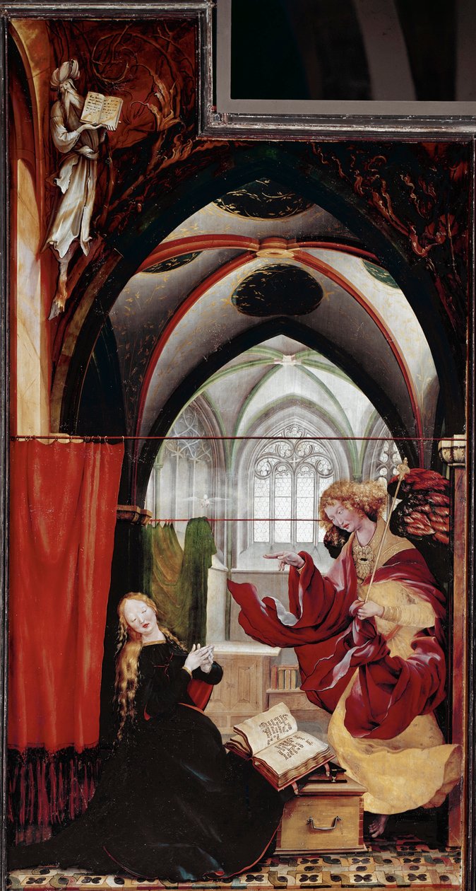 Zvěstování, oltář z Issenheimu (olej na panelu od Matthias (c.1480 1528) Grunewald