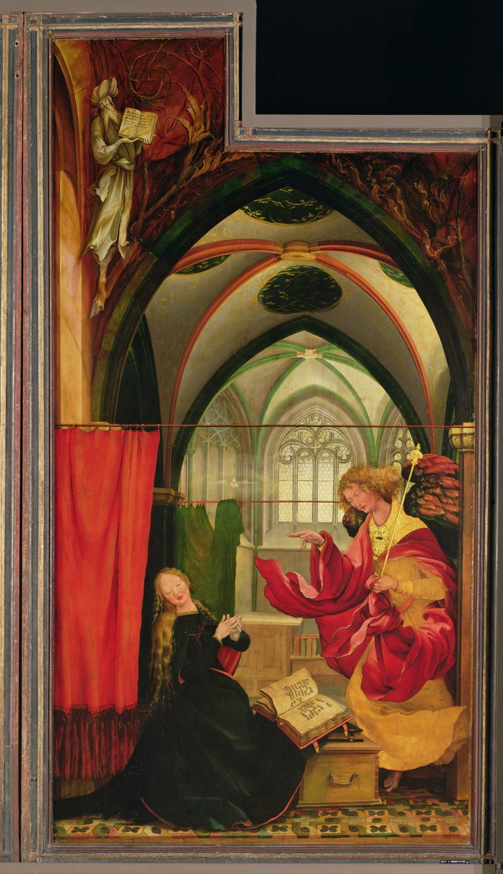 Zvěstování z Isenheimského oltáře, levé křídlo, kolem 1512-16 (olej na panelu) od Matthias (c.1480 1528) Grunewald