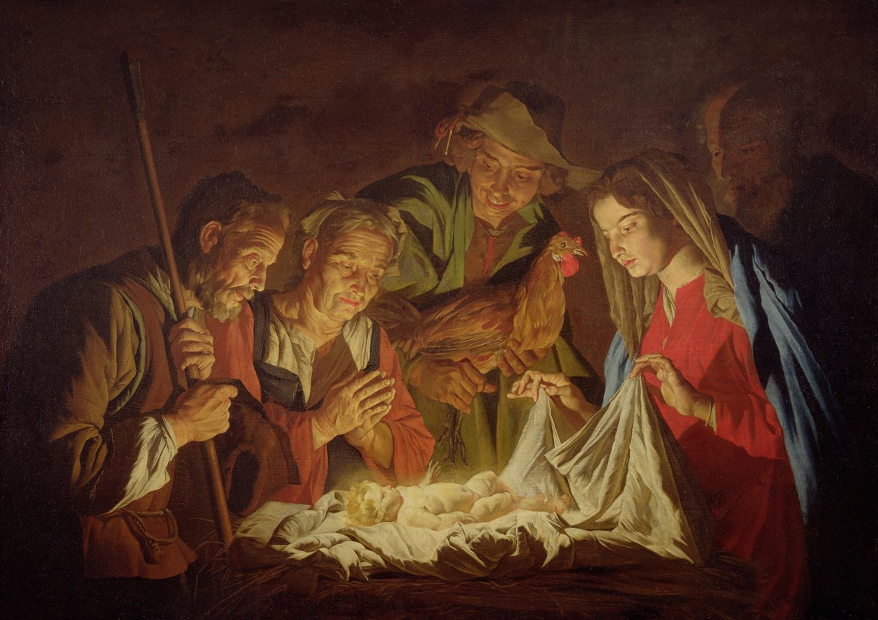 Klanění pastýřů (olej na plátně) od Matthias (c.1600 p.1650) Stomer