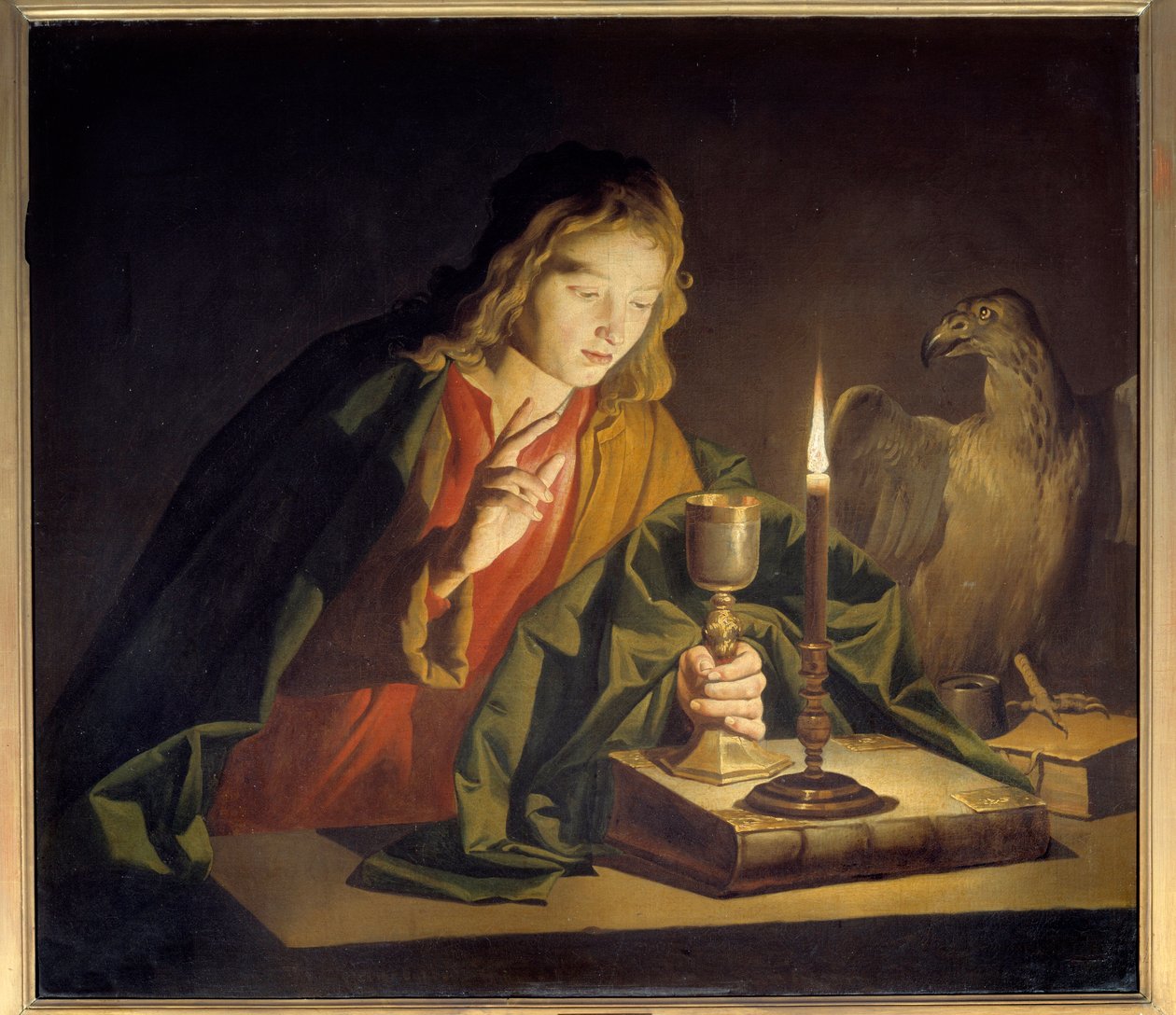 Obraz svatého Jana Evangelisty od Mathiase Stomera (Matthias Stom) (1600-1650) od Matthias (c.1600 p.1650) Stomer