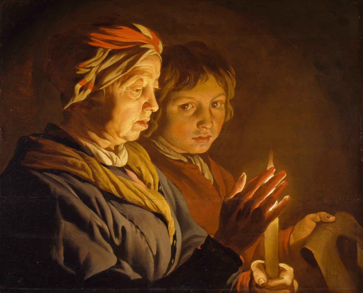 Stará žena a chlapec při svíčkách, 1630-1650 od Matthias Stomer