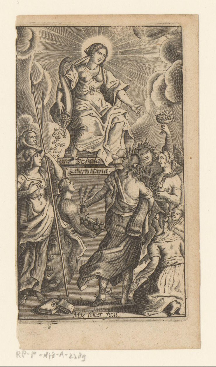 Personifikace štědrosti (Liberalitas) Titulní strana pro: Johannes de Mediolano, Schola Salernitana, 1649 od Matthias van Sommer