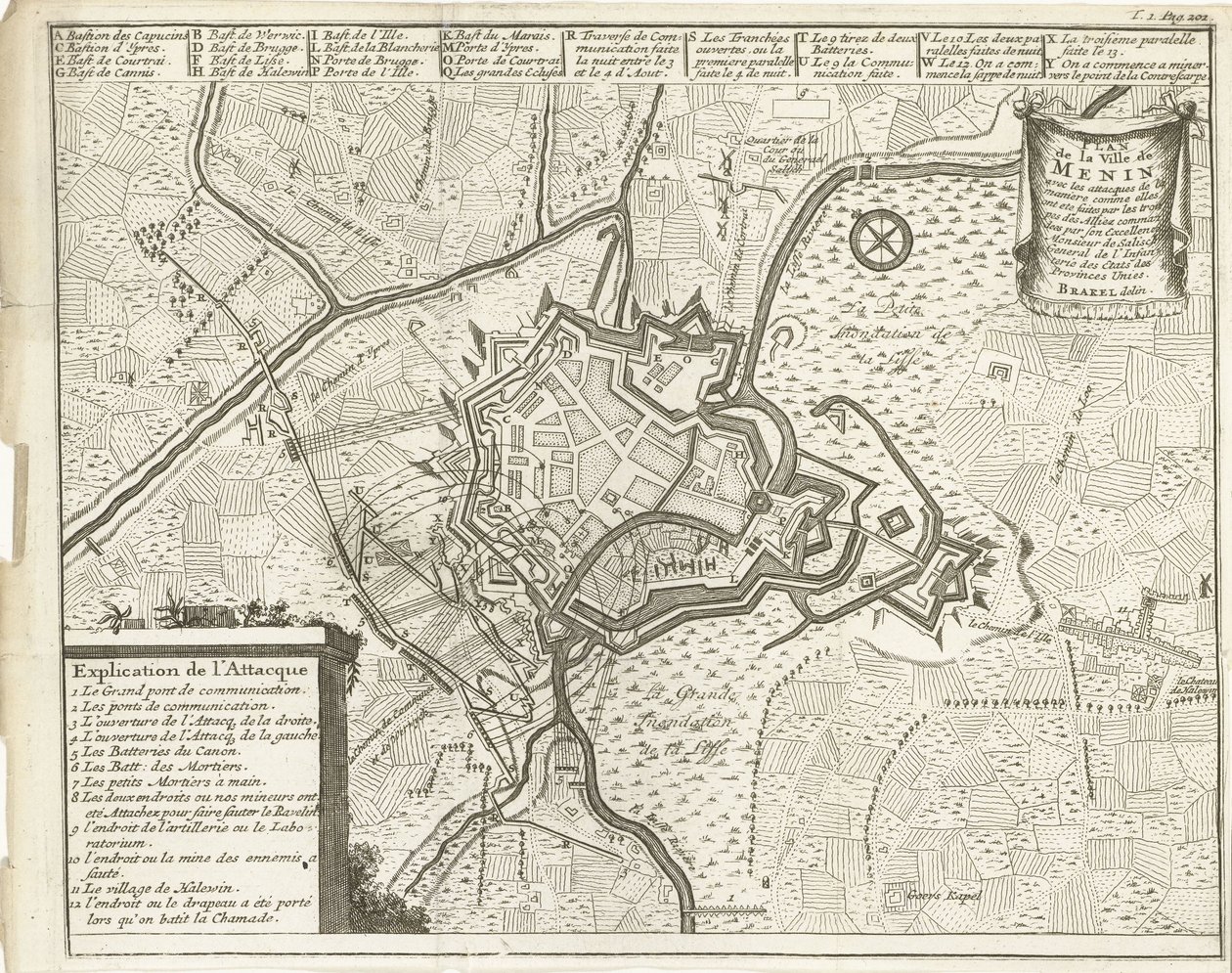Obležení Meninu, 1706 Plan de la Ville de Menin (...) (název na objektu) od Matthijs Pool (possibly)