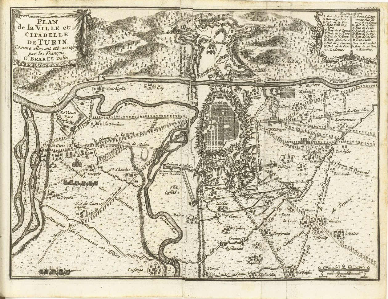 Beleg van Turijn, 1706 Plán města a citadely v Turíně, jak byly obleženy Francouzi (název na objektu) od Matthijs Pool (possibly)