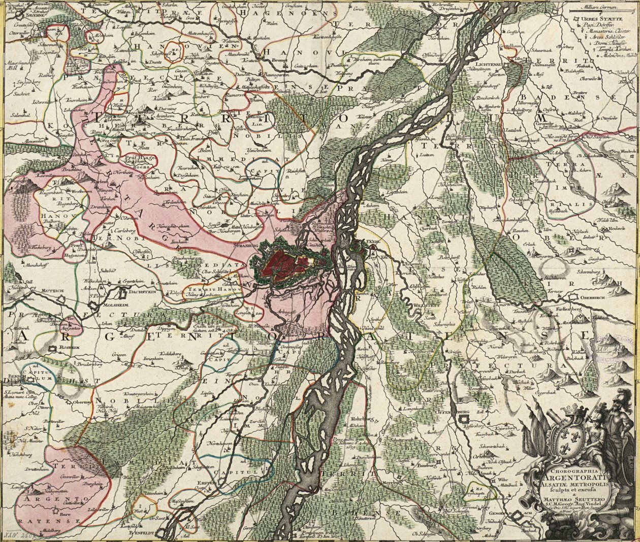 Francouzsky: Mapa Štrasburku, hlavního města Alsaska od Georg Matthäus Seutter